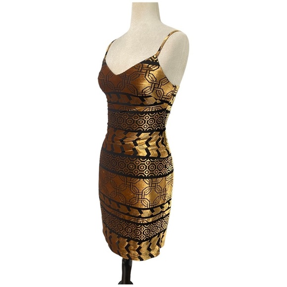 NWT NICHOLE MILLER BLACK/BRONZE VELVET BURNOUT AZTEC PRINT SPAGHETTI STRAP DRESS - Picture 12 of 16